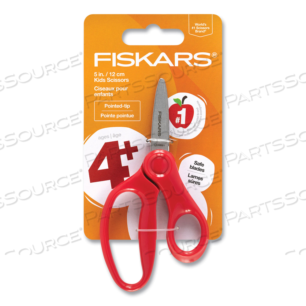 KIDS SCISSORS, POINTED TIP, 5" LONG, 1.75" CUT LENGTH, STRAIGHT HANDLES, RANDOMLY ASSORTED COLORS by Fiskars KIDS SCISSORS, POINTED TIP, 5" LONG, 1.75" CUT LENGTH, STRAIGHT HANDLES, RANDOMLY ASSORTED COLORS by Fiskars