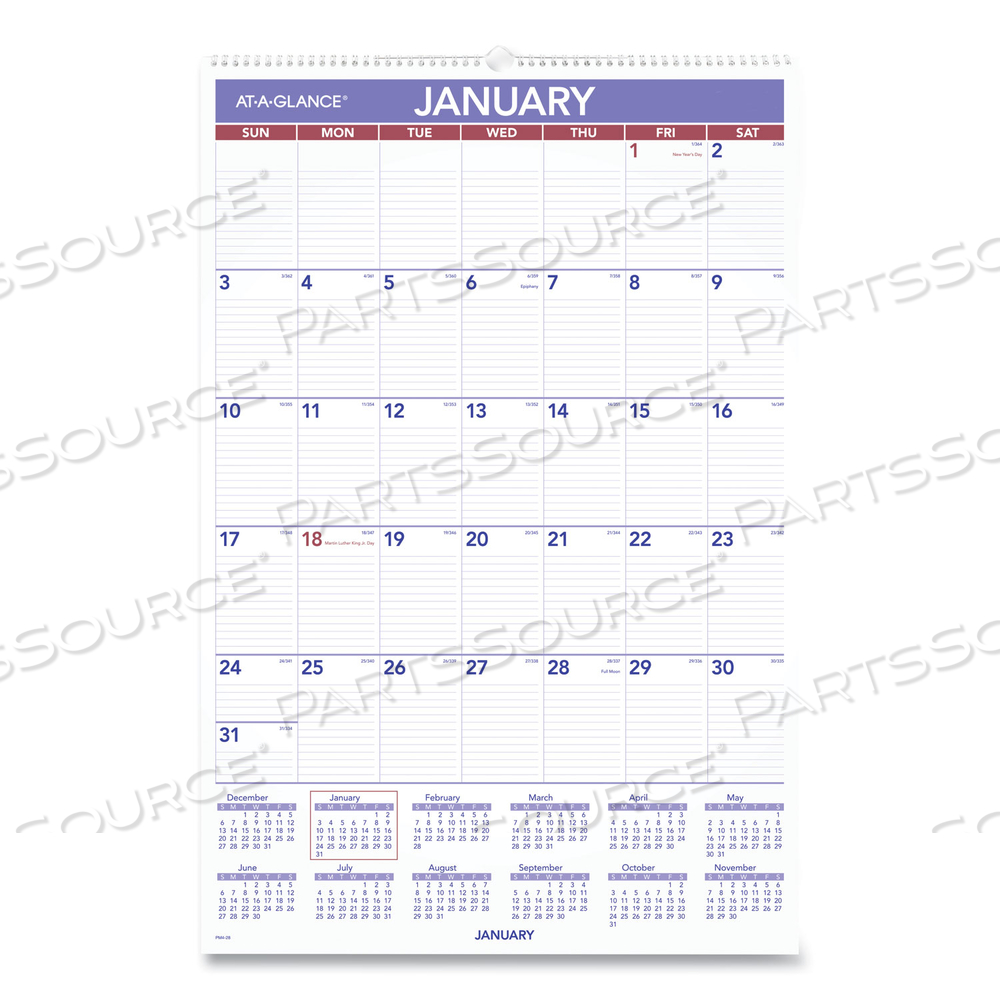 MONTHLY WALL CALENDAR WITH RULED DAILY BLOCKS, 20 X 30, WHITE SHEETS, 12-MONTH (JAN TO DEC): 2023 