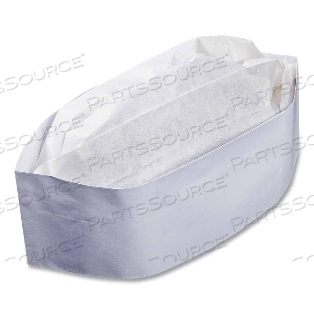 CLASSY CAP, CREPE PAPER, ADJUSTABLE, ONE SIZE FITS ALL, WHITE, 100 CAPS/PACK by Royal Paper CLASSY CAP, CREPE PAPER, ADJUSTABLE, ONE SIZE FITS ALL, WHITE, 100 CAPS/PACK by Royal Paper