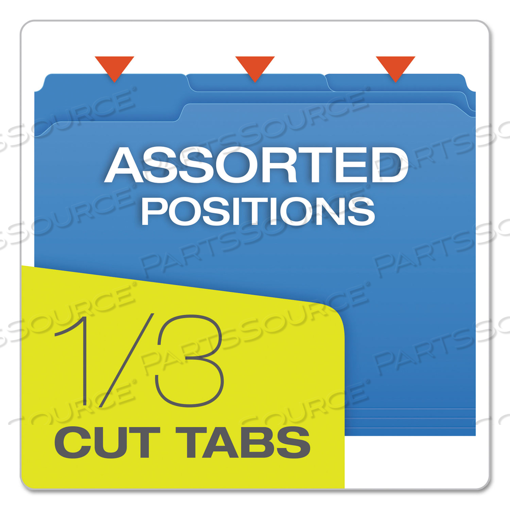 DOUBLE-PLY REINFORCED TOP TAB COLORED FILE FOLDERS, 1/3-CUT TABS: ASSORTED, LETTER SIZE, 0.75" EXPANSION, BLUE by Esselte Pendaflex Corp. DOUBLE-PLY REINFORCED TOP TAB COLORED FILE FOLDERS, 1/3-CUT TABS: ASSORTED, LETTER SIZE, 0.75" EXPANSION, BLUE by Esselte Pendaflex Corp.
