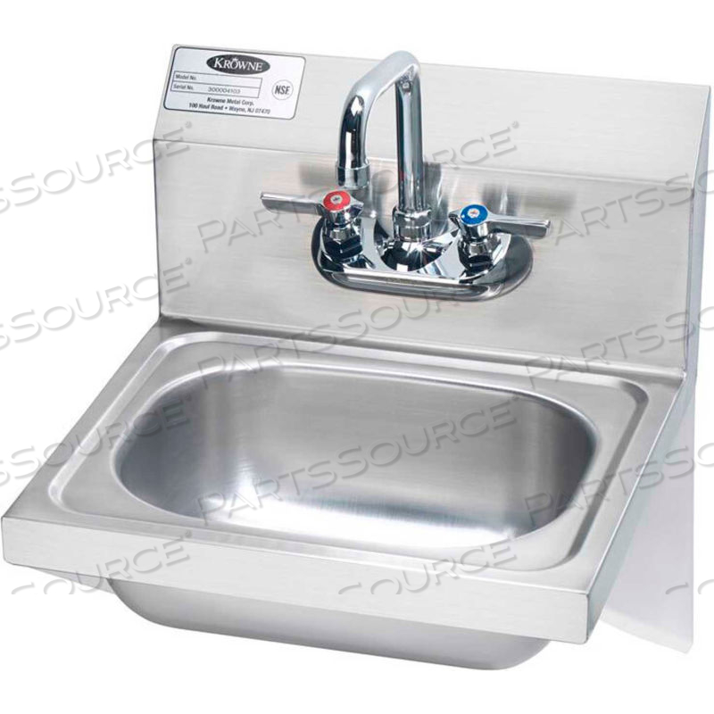 16" WIDE HAND SINK WITH SIDE SUPPORT BRACKETS, WRIST HANDLES by Krowne