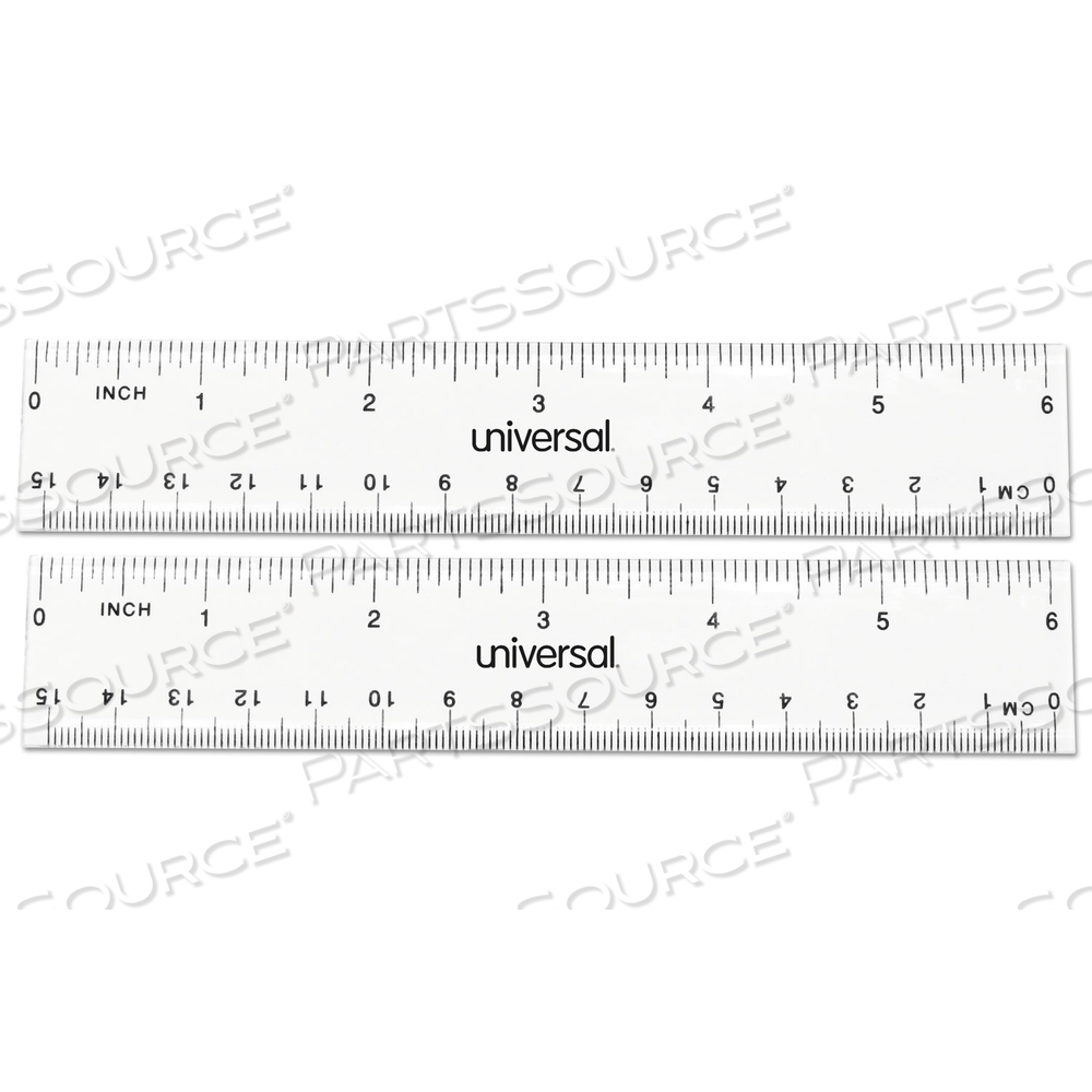 CLEAR PLASTIC RULER, STANDARD/METRIC, 6" LONG, CLEAR by Universal CLEAR PLASTIC RULER, STANDARD/METRIC, 6" LONG, CLEAR by Universal
