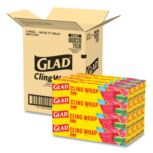 CLINGWRAP PLASTIC WRAP, 200 SQUARE FOOT ROLL, CLEAR/CARTON by Glad CLINGWRAP PLASTIC WRAP, 200 SQUARE FOOT ROLL, CLEAR/CARTON by Glad