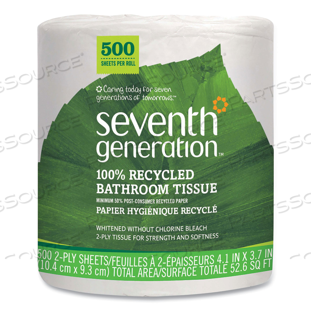 100% RECYCLED BATHROOM TISSUE, SEPTIC SAFE, INDIVIDUALLY WRAPPED ROLLS, 2-PLY, WHITE, 500 SHEETS/JUMBO ROLL by Seventh Generation