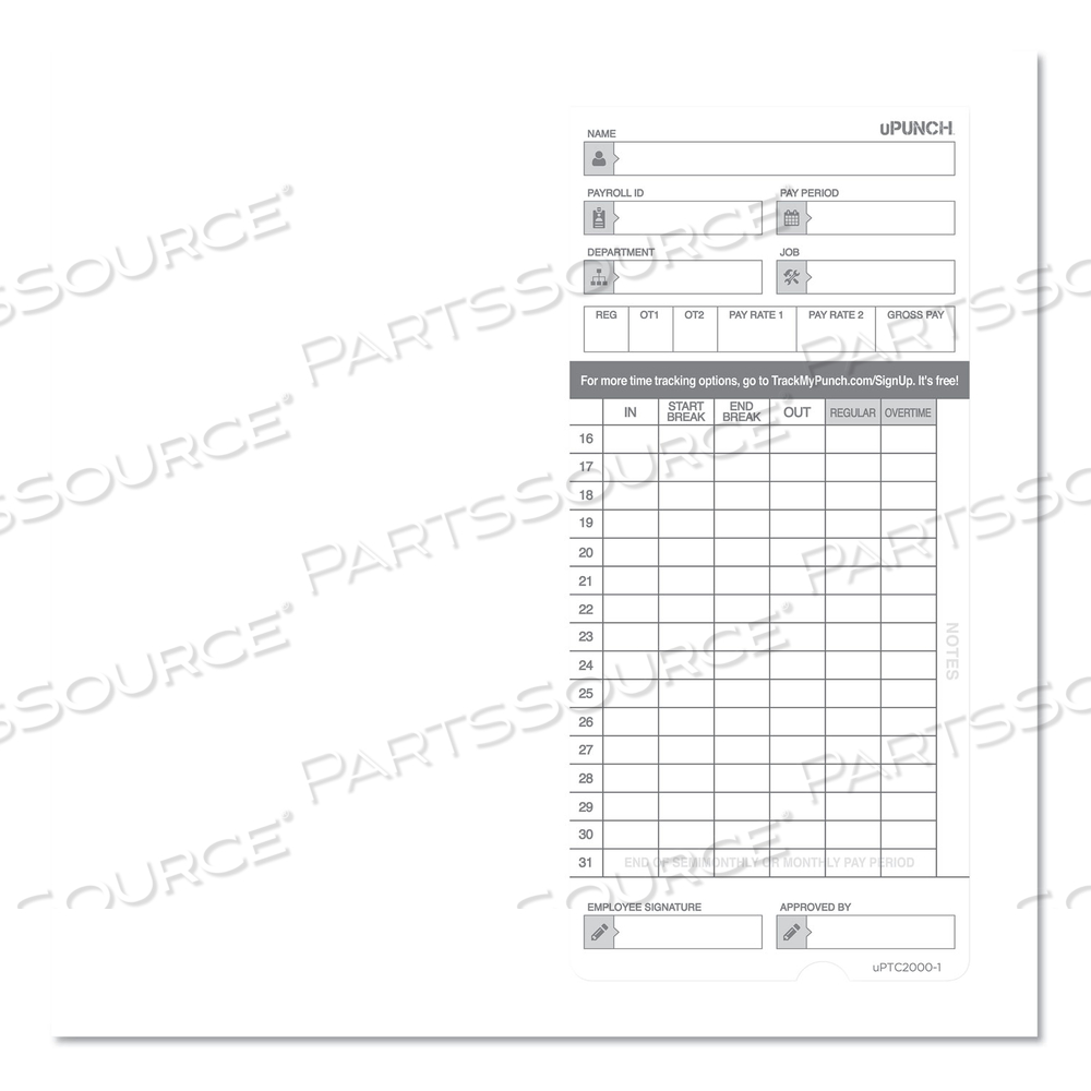 TIME CLOCK CARDS FOR UPUNCH HN2000/HN4000/HN4600, TWO SIDES, 7.5 X 3.5 by uPunch