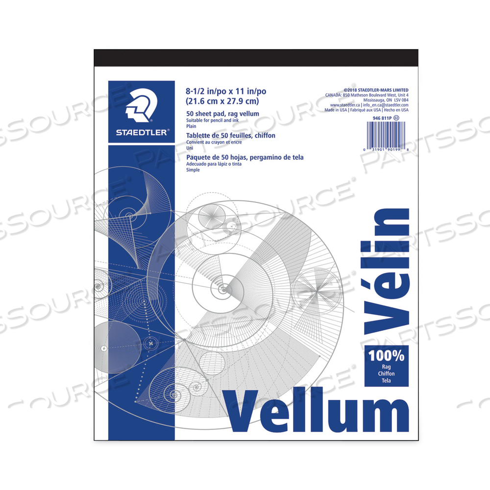 MARS TRANSLUCENT VELLUM ART AND DRAFTING PAPER, 16 LB BRISTOL WEIGHT, 8.5 X 11, 50/PAD by Staedtler