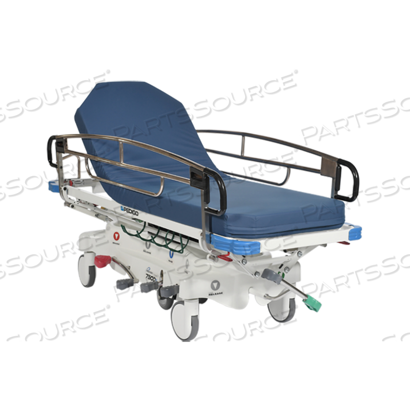 7500-W GUARDIAN PACKAGE, INCLUDES 7500-W STRETCHER WITH INSTANT STEER 6TH WHEEL STEERING, QUICK-RELEASE O2 HOLDER, SIDERAIL UPGRADE- DUAL RELEASE SIDERAILS. MADE WITH CUVERRO BACTERICIDAL COPPER ALLOY (#750302), 4" PREMIUM MATTRESS (#5853002), FOLD DOWN IV POLE (#59175001),  by Pedigo Products, Inc.