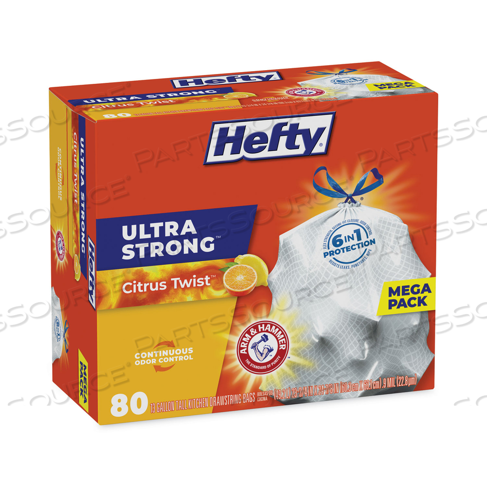 ULTRA STRONG SCENTED TALL WHITE KITCHEN BAGS, 13 GAL, 0.9 MIL, 23.75" X 24.88", WHITE, 80 BAGS/BOX by Hefty