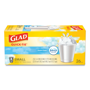 ODORSHIELD QUICK-TIE SMALL TRASH BAGS, 4 GAL, 0.5 MIL, 8" X 18", WHITE, 26 BAGS/BOX by Glad