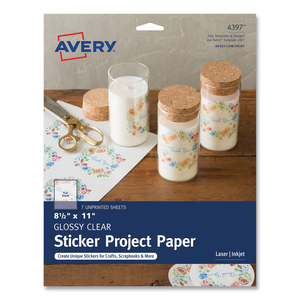 AVERY STICKER PROJECT PAPER LASER/INKJET MULTIPURPOSE LABELS, 11 X 8.5, GLOSSY CLEAR, 1 LABEL/SHEET by Avery AVERY STICKER PROJECT PAPER LASER/INKJET MULTIPURPOSE LABELS, 11 X 8.5, GLOSSY CLEAR, 1 LABEL/SHEET by Avery