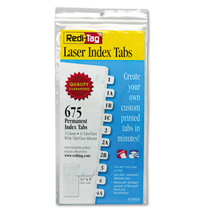 LASER PRINTABLE INDEX TABS, 1/12-CUT, WHITE, 0.44" WIDE by Redi-Tag