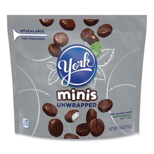 UNWRAPPED MINIS DARK CHOCOLATE PEPPERMINT PATTIES, 7.6 OZ BAG, 4 BAGS/PACK by York