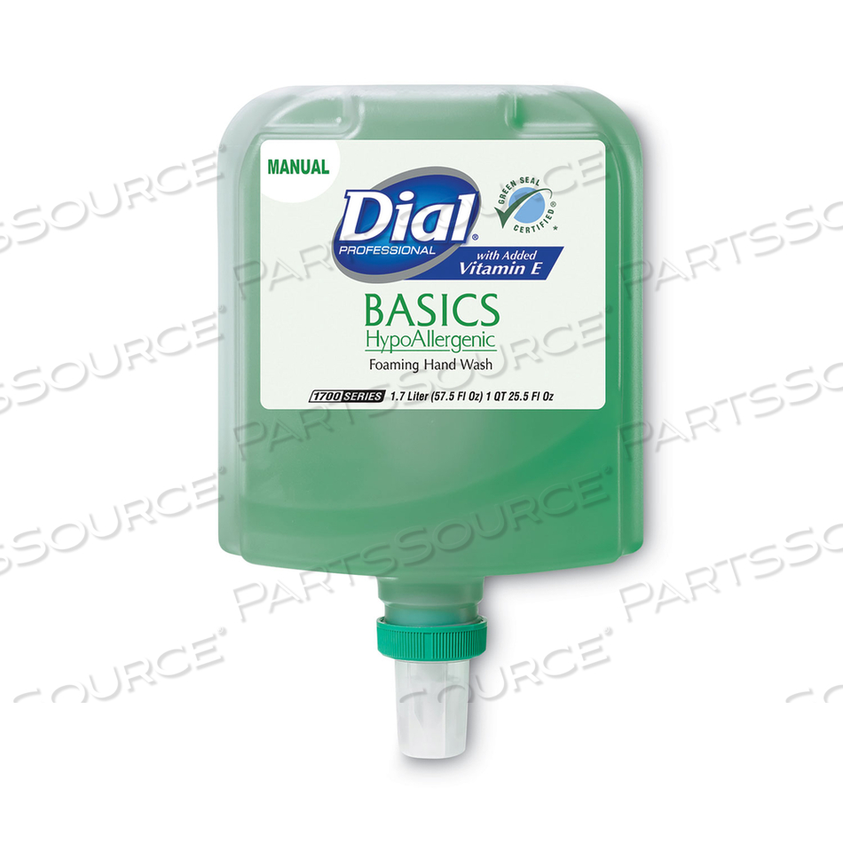 BASICS HYPOALLERGENIC FOAMING HAND WASH REFILL FOR DIAL 1700 DISPENSER, HONEYSUCKLE, WITH VITAMIN E, 1.7 L, 3/CARTON 