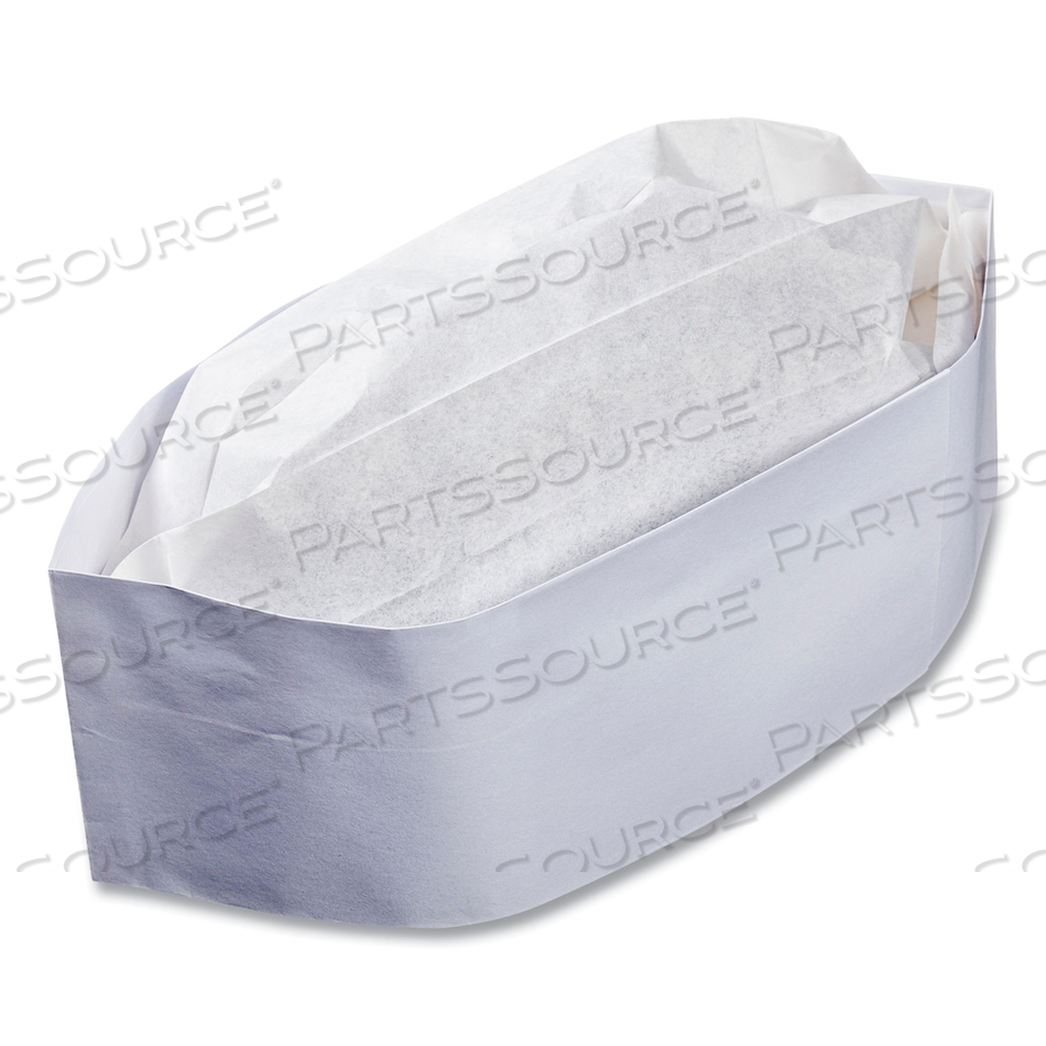 CLASSY CAP, CREPE PAPER, ADJUSTABLE, ONE SIZE FITS ALL, WHITE, 100 CAPS/PACK by Royal Paper