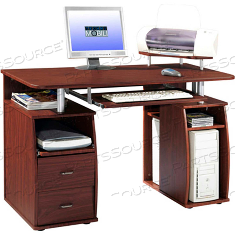 TECHNI MOBILI COMPLETE COMPUTER WORKSTATION DESK WITH STORAGE, MAHOGANY 