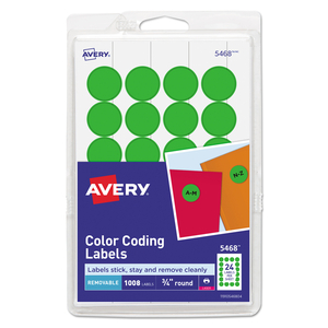 PRINTABLE SELF-ADHESIVE REMOVABLE COLOR-CODING LABELS, 0.75" DIA, GREEN, 24/SHEET, 42 SHEETS/PACK, (5463) by Avery