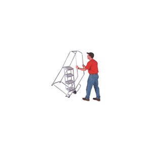 4 STEP 18"W ALUMINUM TILT AND ROLL LADDER - HEAVY DUTY SERRATED GRATING by Ballymore