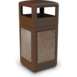 42 GALLON STONETEC SQUARE RECEPTACLE WITH DOME LID - BROWN W/RIVERSTONE PANELS by Dci Marketing