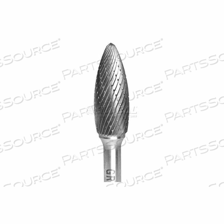 FLAME CARBIDE BURR, DOUBLE CUT, 1/4" SHANK DIA, 6" OAL 