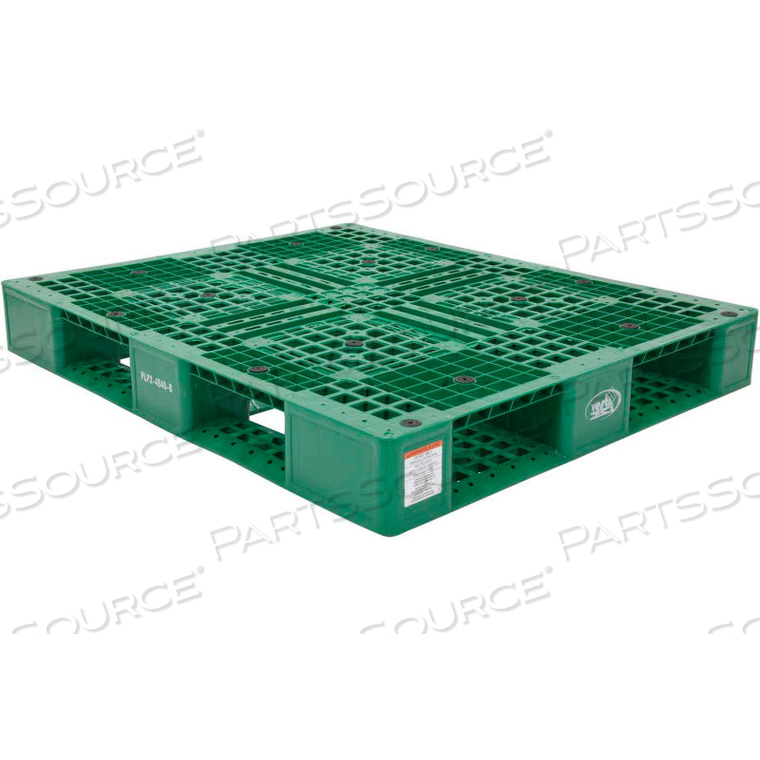 STACKABLE PLASTIC PALLET 47-3/8X39-1/2X6, 6600 LB FLOOR & 2200 LB FORK CAP.GREEN by Vestil Manufacturing Corp.