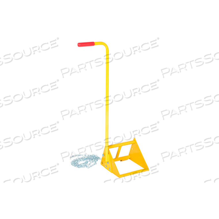 STEEL WHEEL CHOCK WITH HANDLE AND SECURITY CHAIN by Vestil Manufacturing Corp. STEEL WHEEL CHOCK WITH HANDLE AND SECURITY CHAIN by Vestil Manufacturing Corp.