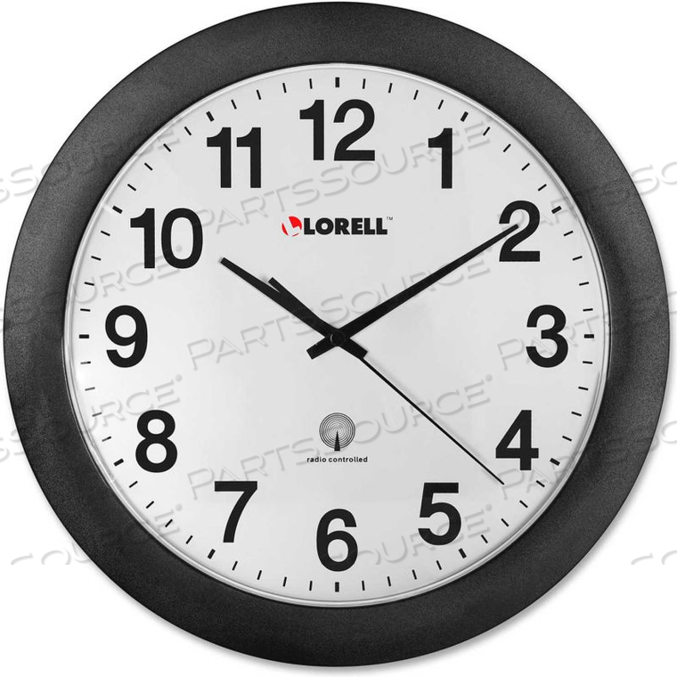 12" ROUND RADIO CONTROLLED WALL CLOCK, PLASTIC CASE, BLACK by Lorell