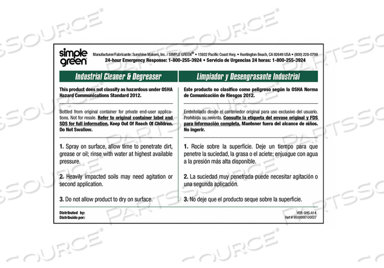SECONDARY LABEL 4 IN H SIMPLE GREEN PK10 by Simple Green
