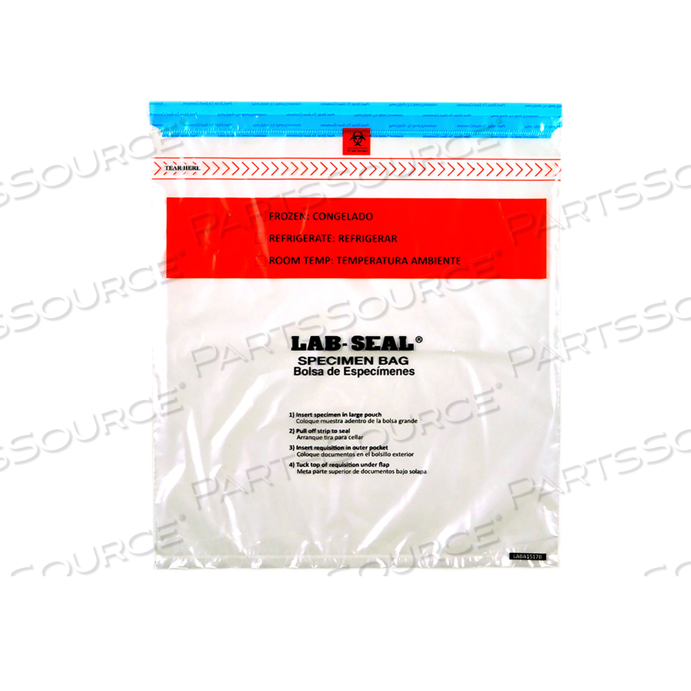 15" X 17" 1.8 MIL LAB SEAL® TAMPER-EVIDENT SPECIMEN BAGS W/ REMOVABLE BIOHAZARD SYMBOL, 500/CS by LK Packaging 15" X 17" 1.8 MIL LAB SEAL® TAMPER-EVIDENT SPECIMEN BAGS W/ REMOVABLE BIOHAZARD SYMBOL, 500/CS by LK Packaging