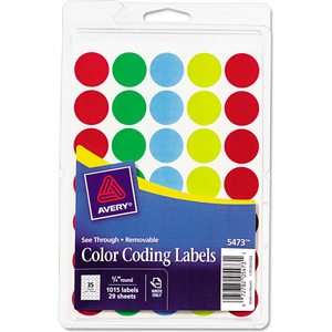SEE-THROUGH REMOVABLE COLOR DOTS, 3/4" DIA, ASSORTED COLORS, 1015/PACK by Avery