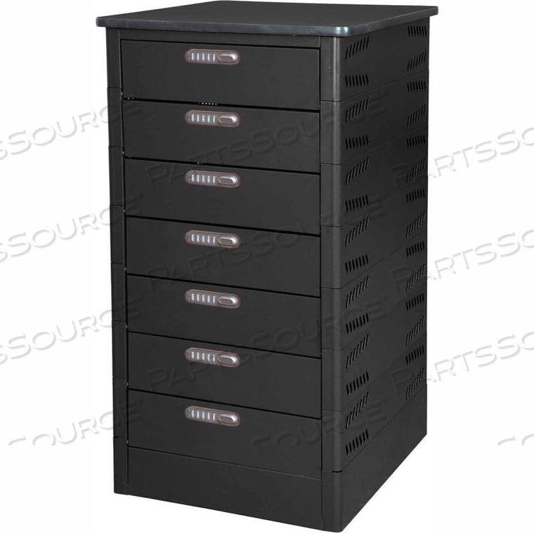 TEKSTAK LAPTOP STORAGE LOCKER WITH LAMINATE TOP, 7 BAYS, ELECTRONIC LOCK, BLACK by Datum Filing