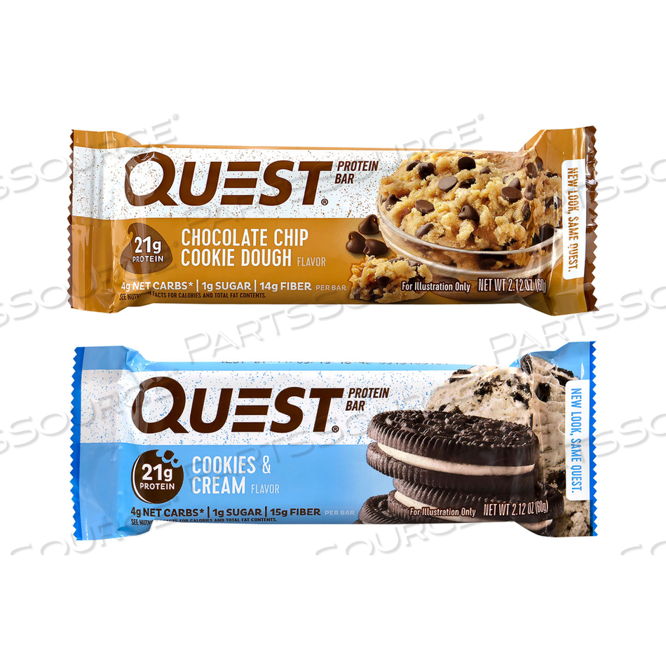 PROTEIN BAR VALUE PACK, CHOCOLATE CHIP COOKIE DOUGH, COOKIES AND CREAM, 2.12 OZ BAR, 14 COUNT 