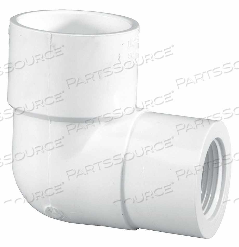 90° REDUCING ELBOW, 1 IN X 1/2 IN FITTING PIPE SIZE, SCHEDULE 40, FEMALE SOCKET X FEMALE NPT, WHITE by Lasco