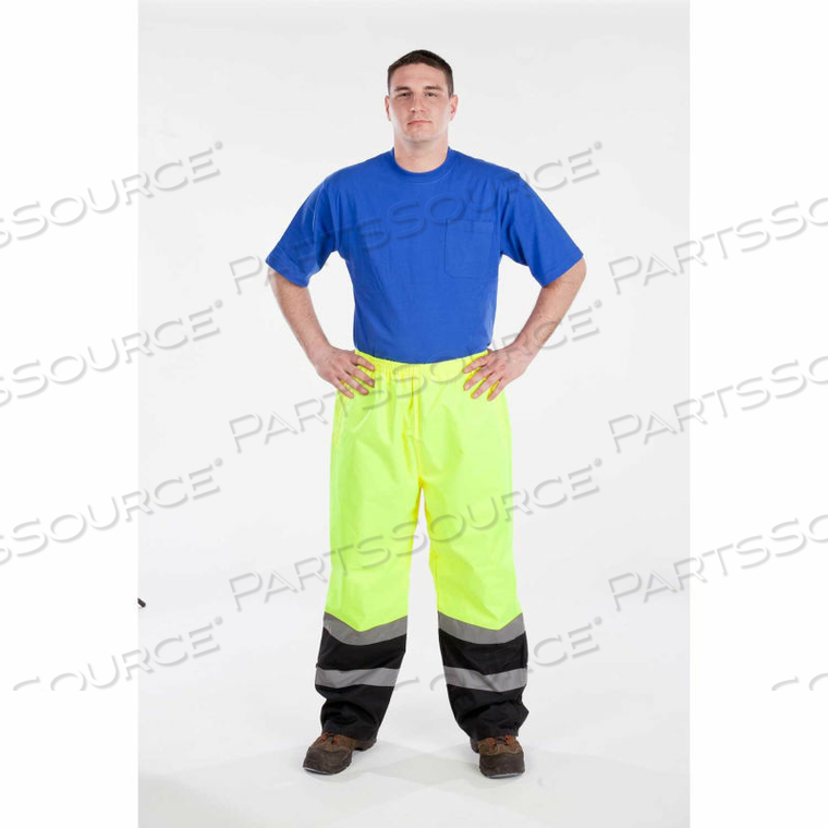 HI-VIS NYLON PANTS W/ELASTIC WAIST, ANSI CLASS E, 30"L, 4XL, LIME/BLACK 