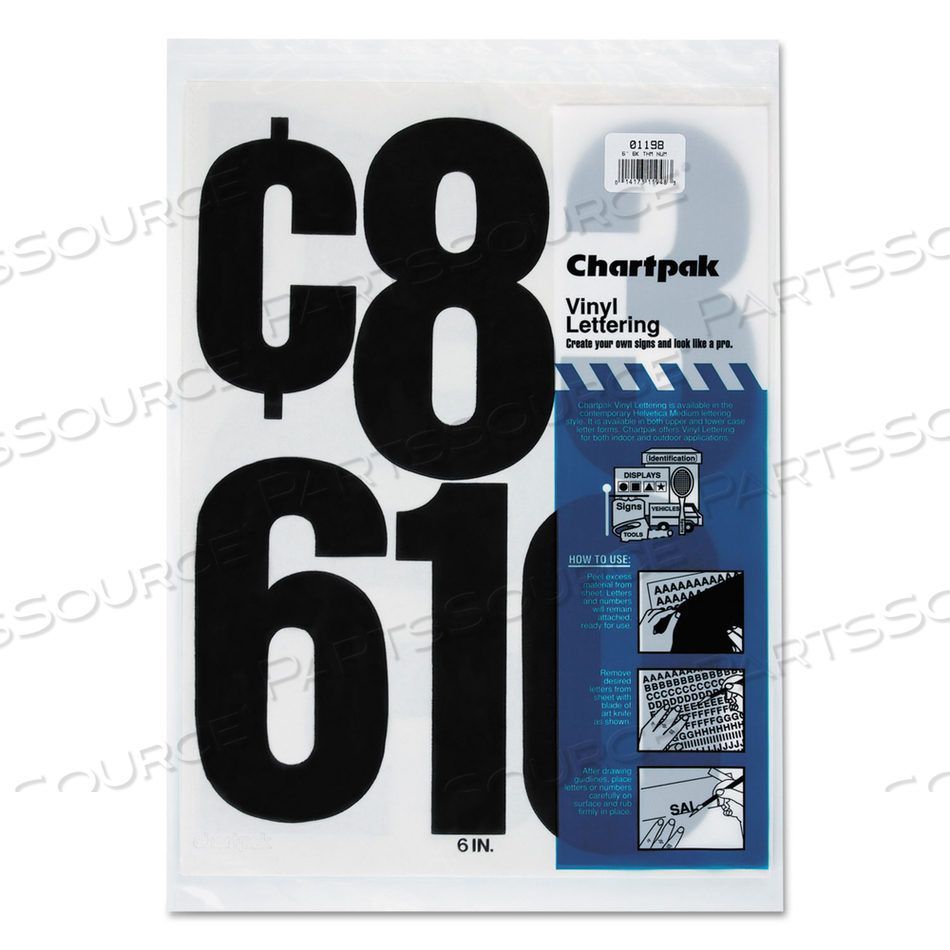 VINYL NUMBERS, ADHESIVE, 21 NUMBERS, 6", BLACK by Chartpak