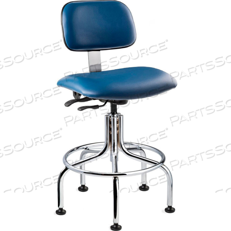 4612-V VINYL STOOL - BLUE WITH CHROME STEEL BASE - FOOTRING - 25-30"H - WESTMOUND SERIES 