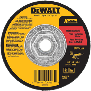 DW4523 DEWALT GRINDING WHEEL,4-1/2"X1/4"X5/8"-11 GP MTL GRIND WHL by DeWalt