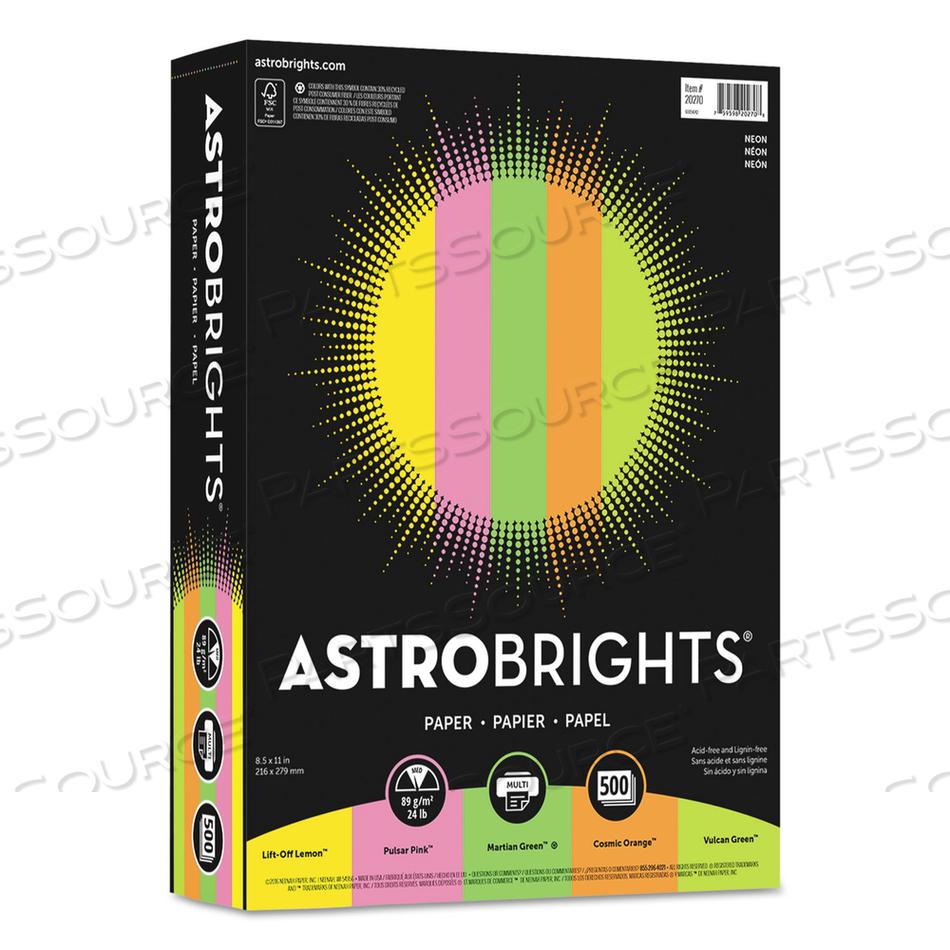 COLOR PAPER - "NEON" ASSORTMENT, 24 LB BOND WEIGHT, 8.5 X 11, ASSORTED NEON COLORS, 500/REAM by Astrobrights COLOR PAPER - "NEON" ASSORTMENT, 24 LB BOND WEIGHT, 8.5 X 11, ASSORTED NEON COLORS, 500/REAM by Astrobrights