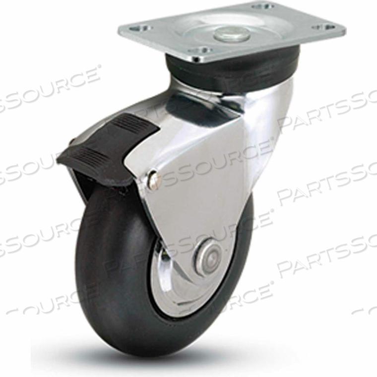 MEDCASTER 3" NEOTEQ CASTER WITH SWIVEL PLATE AND BRAKE, 2-1/2" X 3-5/8" PLATE, 175 LB. CAPACITY 