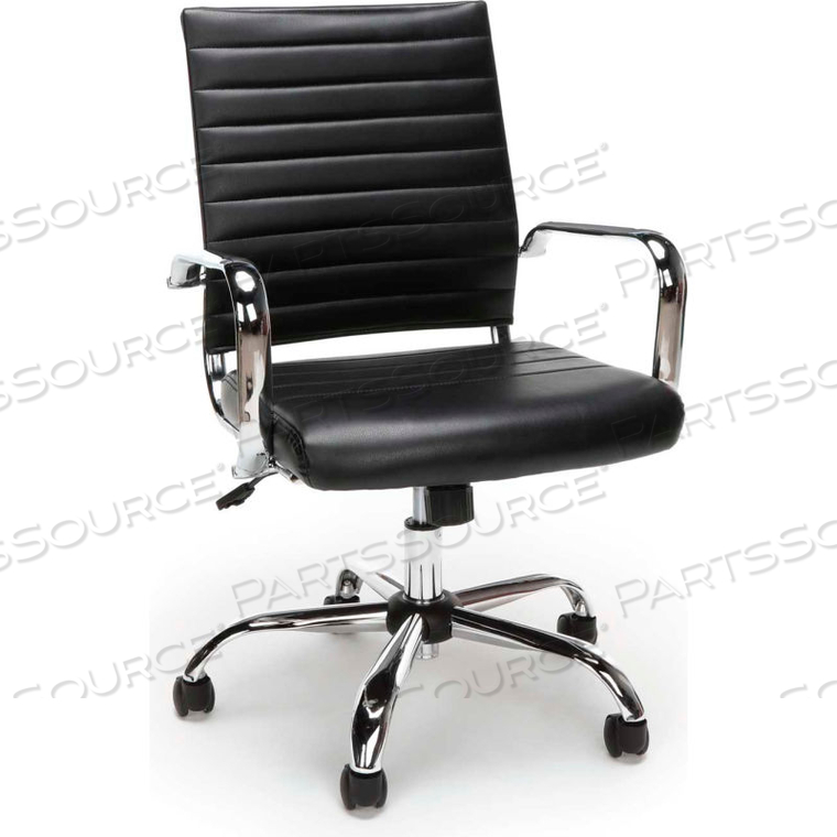 ESSENTIALS ESS-6095 SOFT RIBBED LEATHER EXECUTIVE CONFERENCE CHAIR, BLACK 