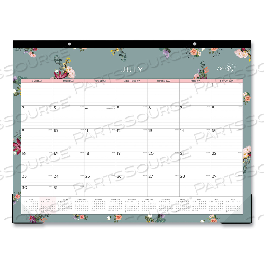 GRETA ACADEMIC YEAR DESK PAD CALENDAR, FLORAL ARTWORK, 22 X 17, GREEN/WHITE/PINK SHEETS, 12-MONTH (JULY TO JUNE): 2023-2024 