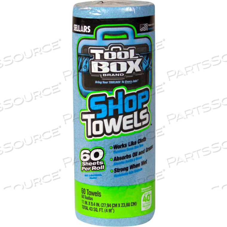 TOOLBOX Z400 BLUE SHOP TOWEL SMALL ROLL, 60 SHEETS/ROLL, 30 ROLLS/CASE by Sellars Retail Dist Co