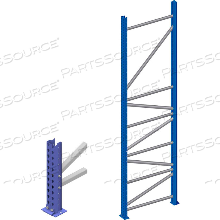 PALLET RACK TEAR DROP UPRIGHT FRAME, BOLTED, 240"H X 36"D, 33,119 LBS. CAP., BLUE by Interlake Mecalux Inc. PALLET RACK TEAR DROP UPRIGHT FRAME, BOLTED, 240"H X 36"D, 33,119 LBS. CAP., BLUE by Interlake Mecalux Inc.