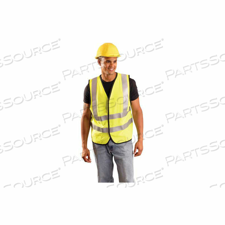 DUAL STRIPE FLAME RESISTANT VEST WITH HOOK & LOOP, SOLID, YELLOW, CLASS 2 - 3X-LARGE 