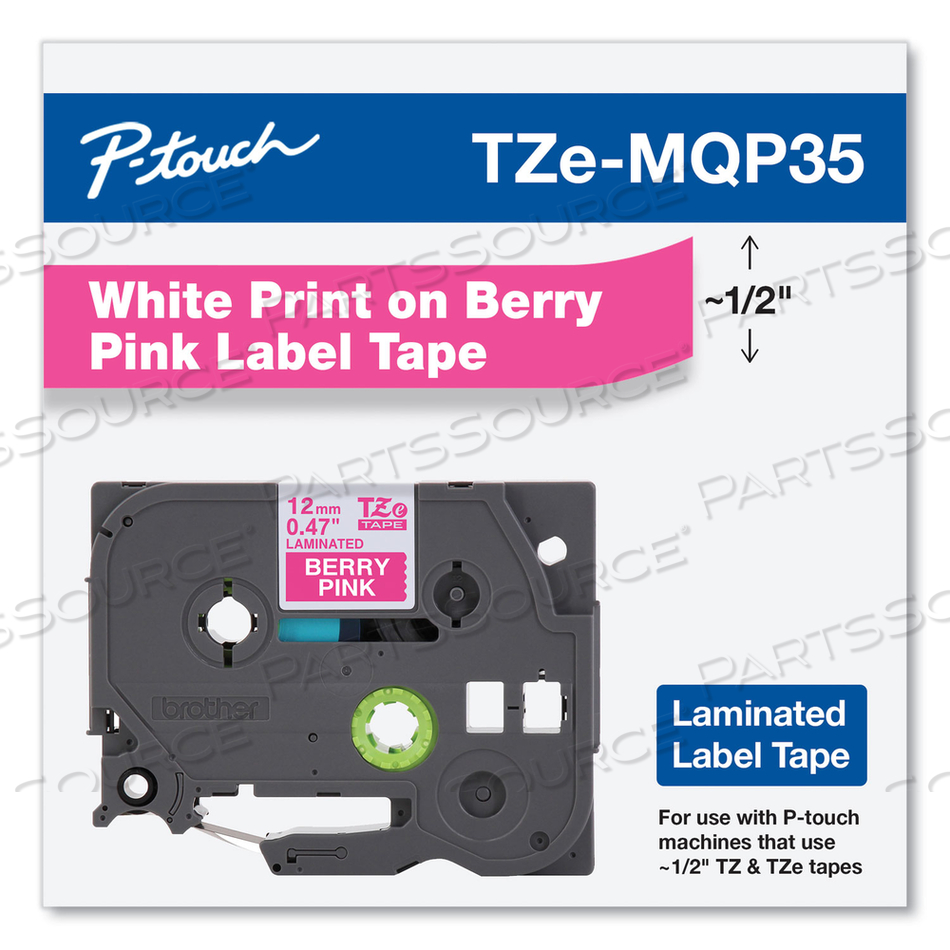 TZ STANDARD ADHESIVE LAMINATED LABELING TAPE, 0.47" X 16.4 FT, WHITE/BERRY PINK by Brother