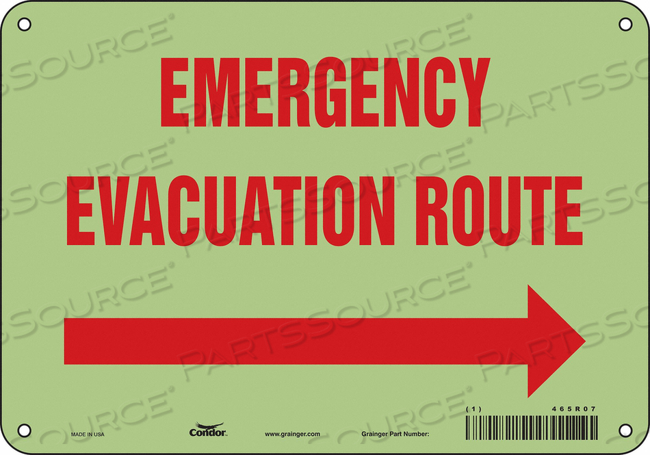 SAFETY SIGN, VERTICAL RECTANGLE, NUMBER OF PRINTED SIDES 1, ENGLISH, SIGN LEGEND EMERGENCY EVACUATION ROUTE, SIGN LEGEND BACKGROUND COLOR WH by Condor SAFETY SIGN, VERTICAL RECTANGLE, NUMBER OF PRINTED SIDES 1, ENGLISH, SIGN LEGEND EMERGENCY EVACUATION ROUTE, SIGN LEGEND BACKGROUND COLOR WH by Condor