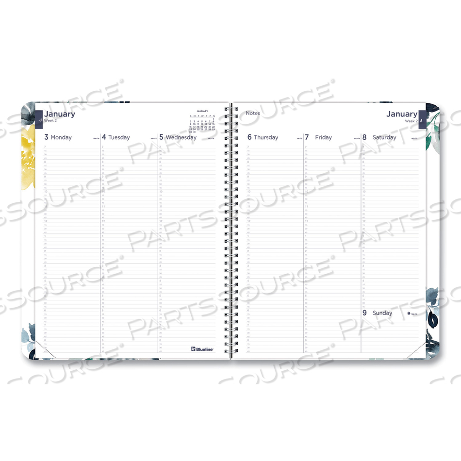 SOFT COVER DESIGN WEEKLY/MONTHLY PLANNER, FLORAL WATERCOLOR ARTWORK, 11 X 8.5, WHITE/BLUE/YELLOW, 12-MONTH (JAN TO DEC): 2023 