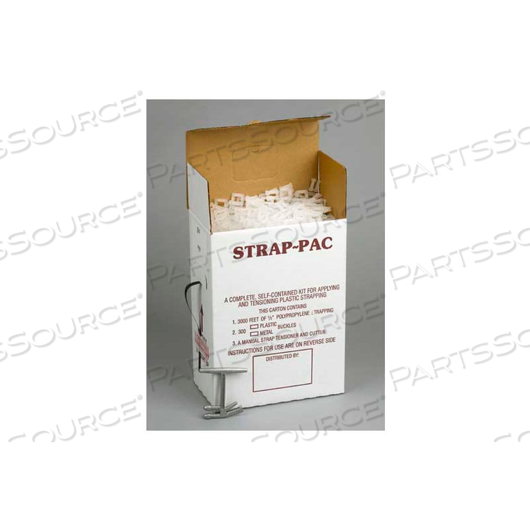 POLY STRAPPING KIT 1/2" X 3,000' COIL WITH BUCKLES & COMBINATION TENSIONING/CUTTING TOOL by PAC Strapping Products Inc.