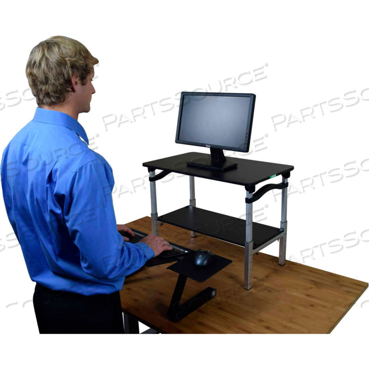 LIFT STANDING DESK CONVERSION, BLACK STAND AND BLACK KEYBOARD TRAY 