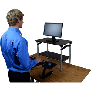 LIFT STANDING DESK CONVERSION, BLACK STAND AND BLACK KEYBOARD TRAY by Uncaged Ergonomics