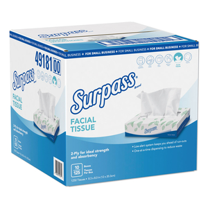 FACIAL TISSUE, 2-PLY, WHITE, FLAT BOX, 125/BOX, 10 BOXES/CARTON by Surpass